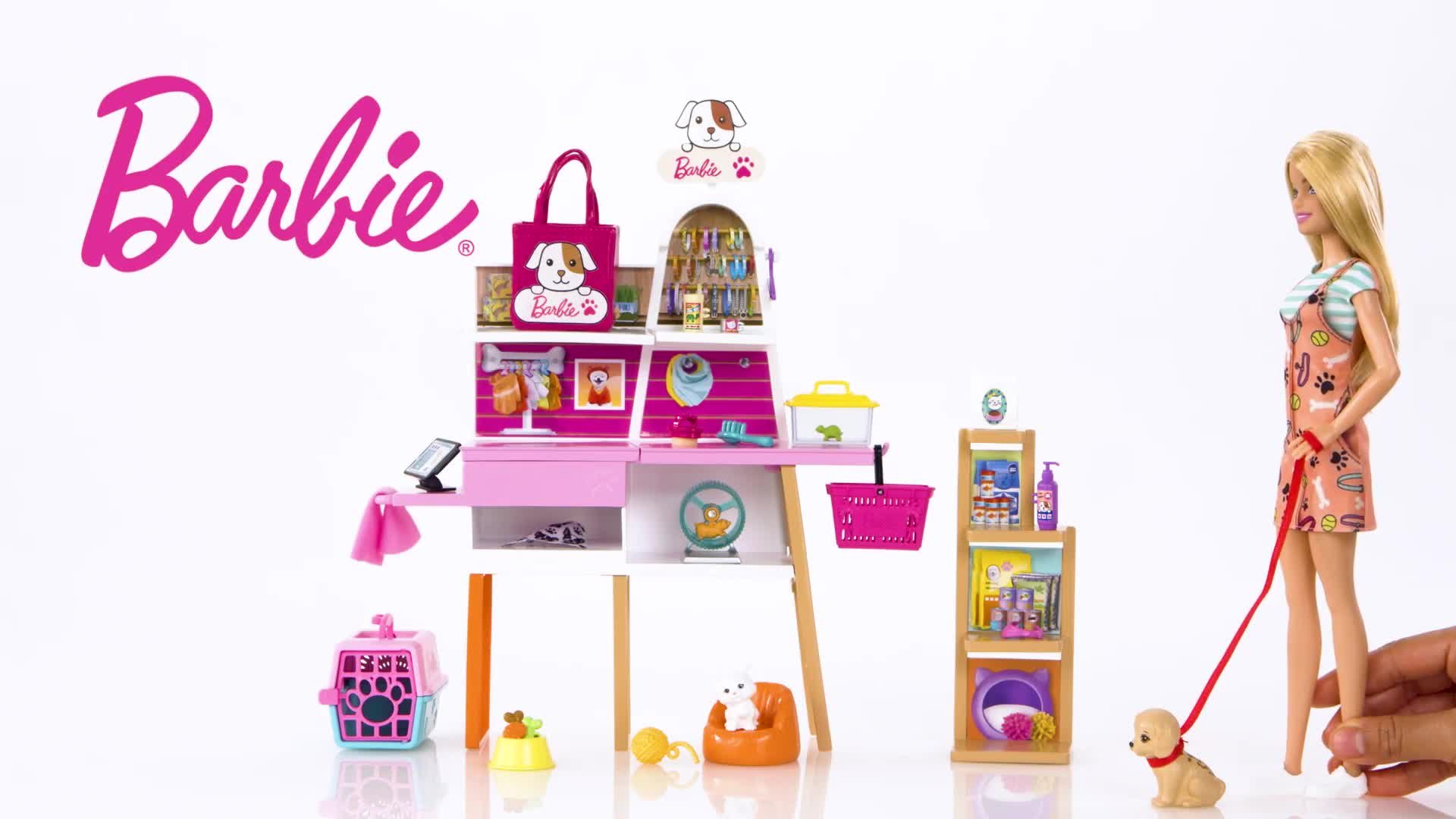 Barbie Doll Blonde) And Pet Boutique Playset With Pets, ColorChange