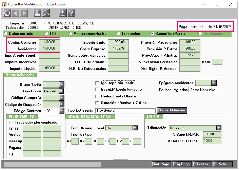 Cómo se calcula base reguladora de IT de un trabajador del Régimen Agr