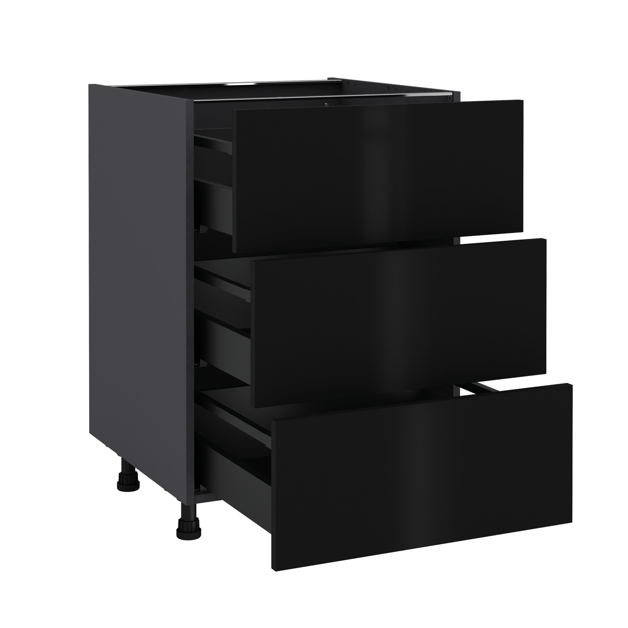 Meuble bas de cuisine Sevilla noir, 3 tiroirs H77xl60 Leroy Merlin