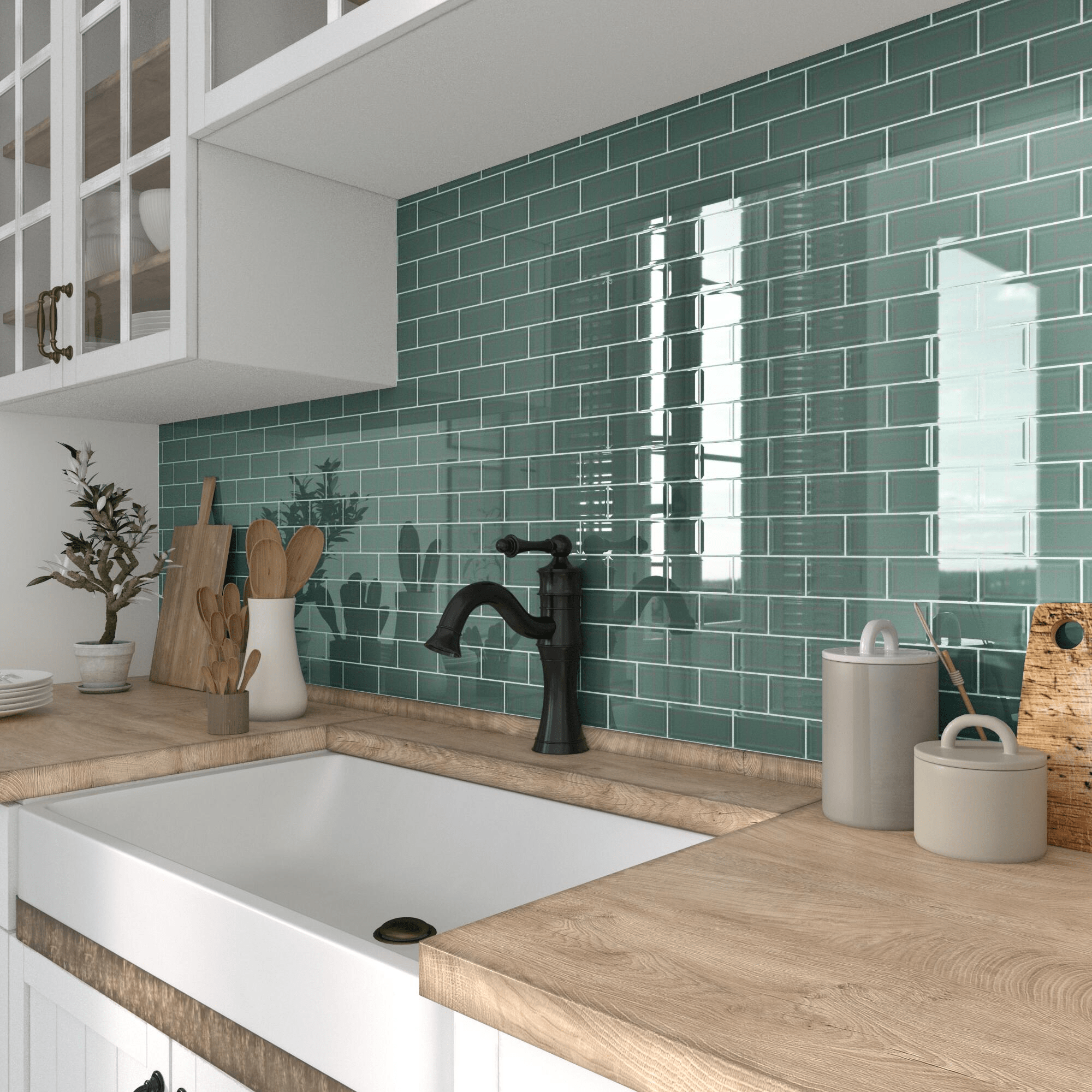 Mosaïque mur Metro porcelaine vert 28.8 x 34 cm ARTENS Leroy Merlin