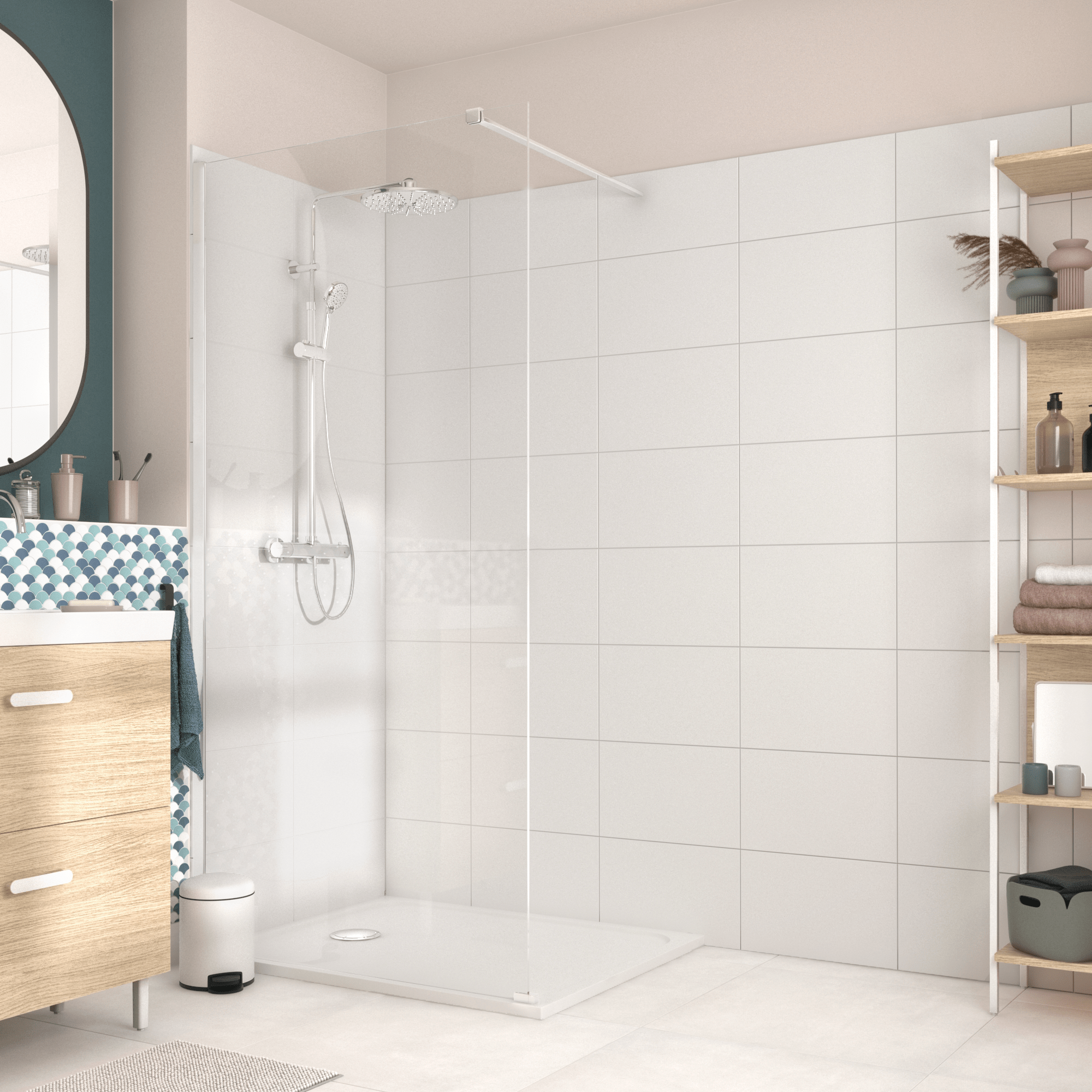 Des grands carreaux pour habiller une douche à l’italienne Leroy Merlin