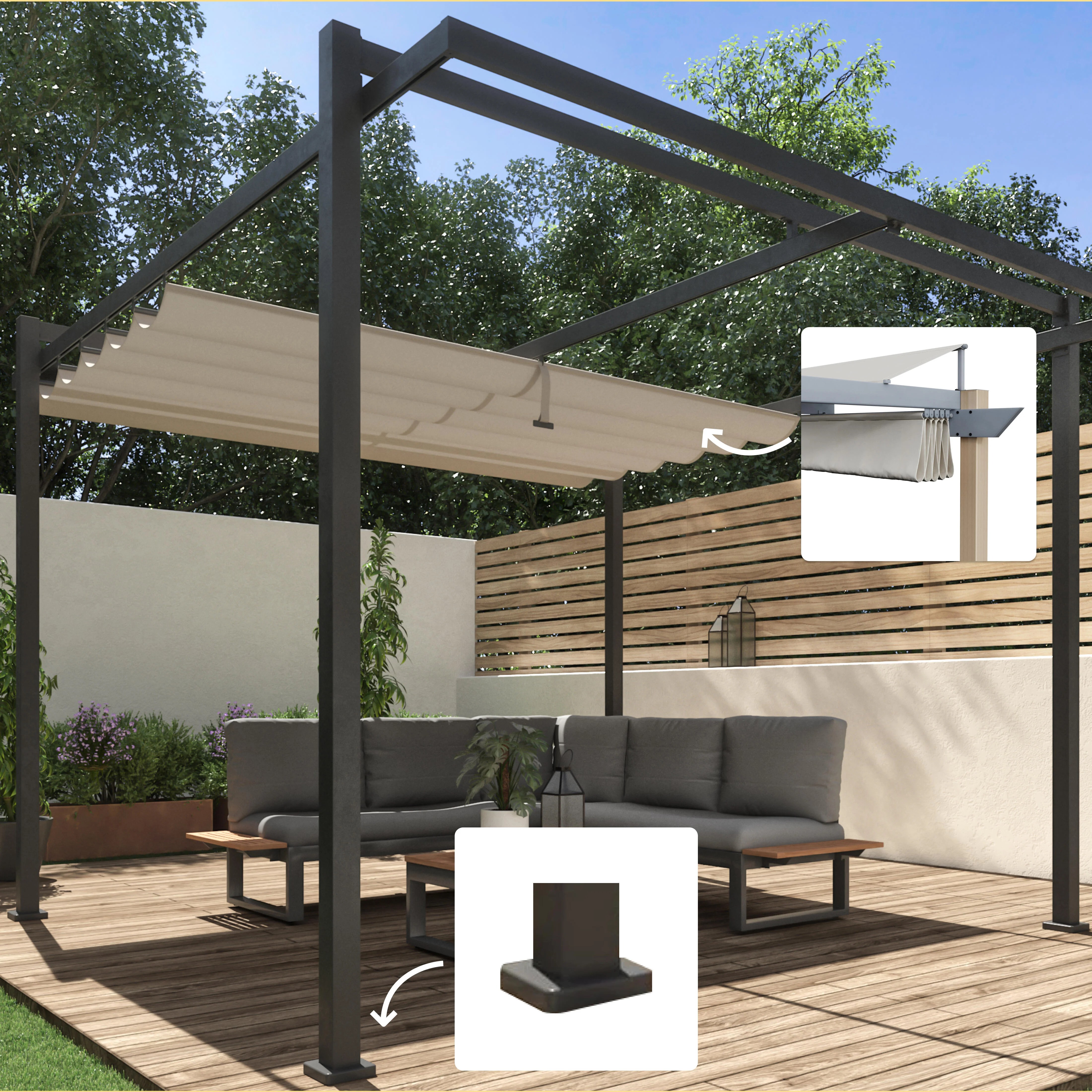 Pergola Odyssea in alluminio struttura grigio L 319 x P 319 x H 267 cm