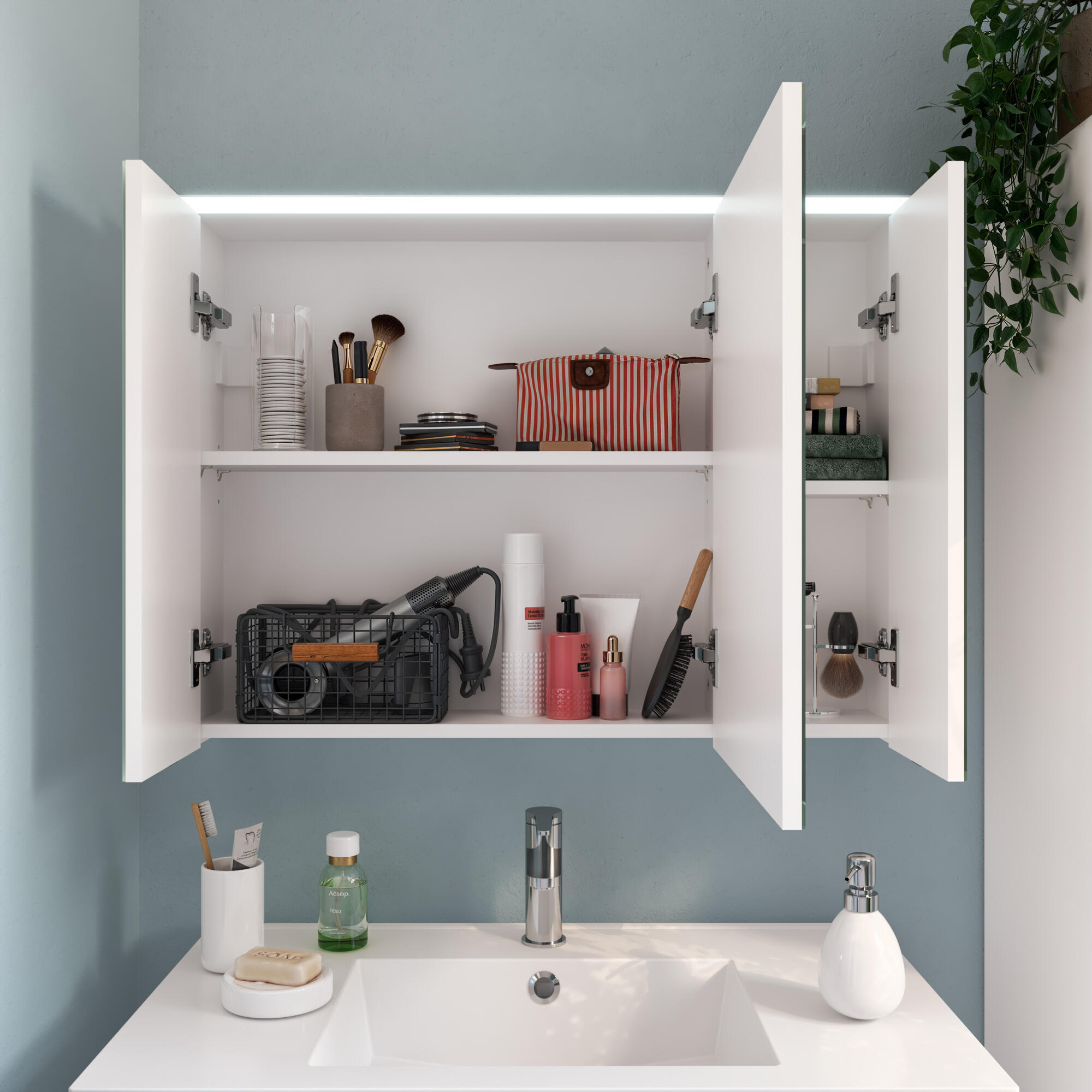 Armoire led 3p de toilette lumineuse l. 80 cm H. 60 cm P. 17 cm, blanc Essential Leroy Merlin