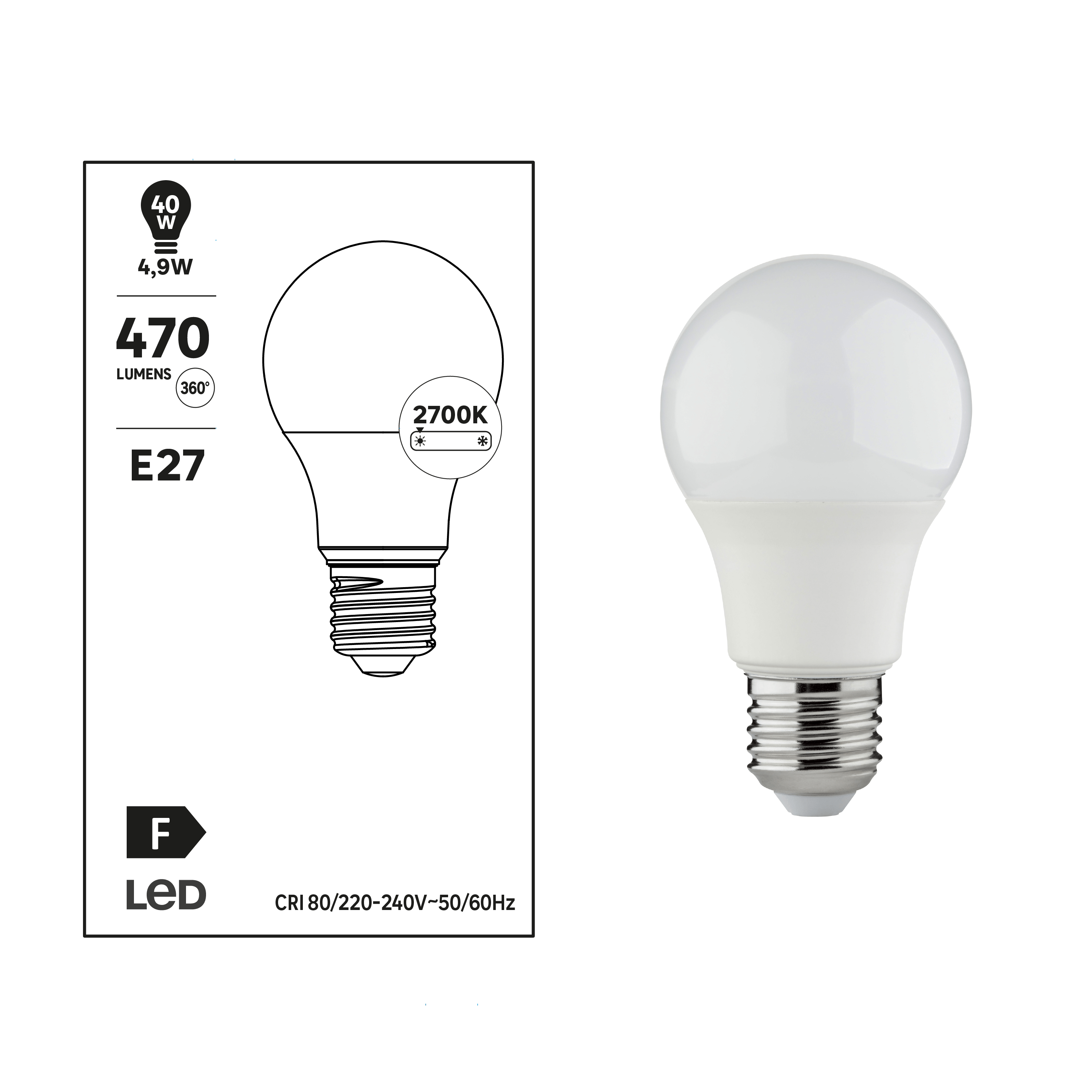 Ampoule led, E27, 470lm = 40W, blanc chaud Leroy Merlin