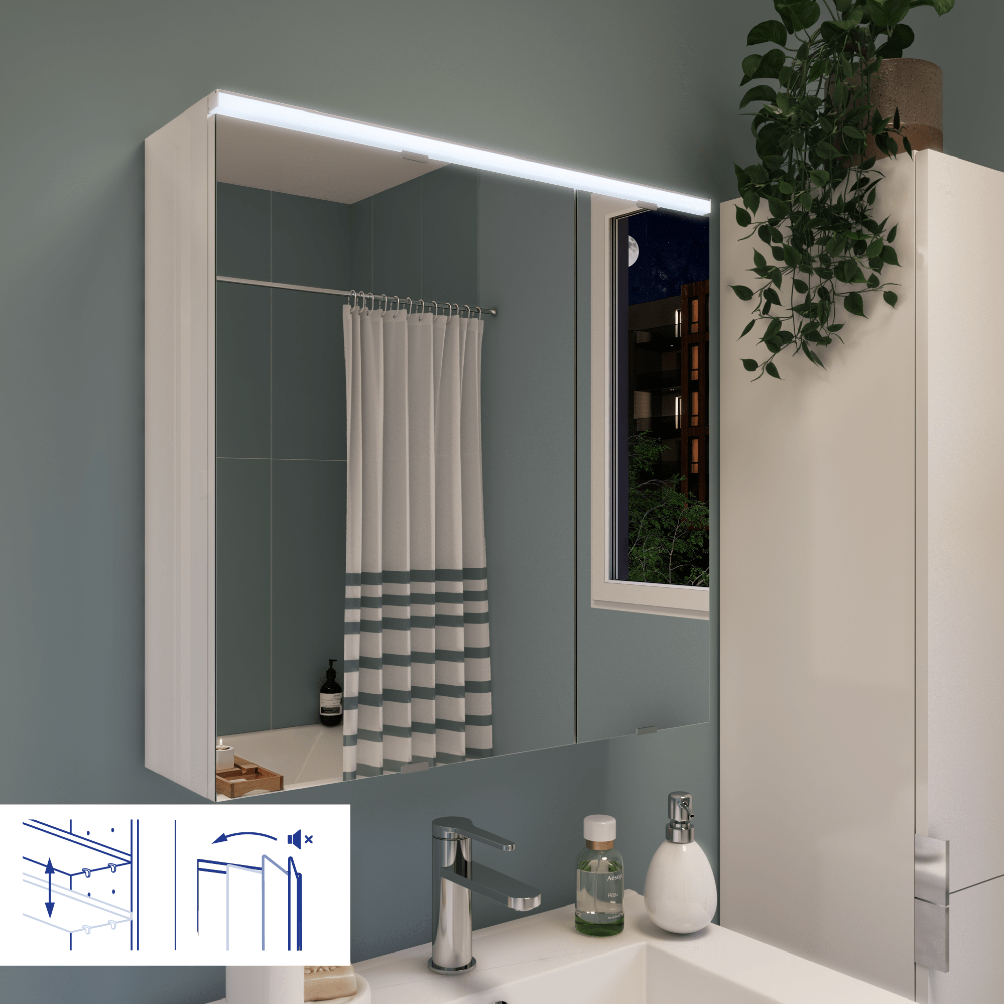 Armoire led 3p de toilette lumineuse l. 80 cm H. 60 cm P. 17 cm, blanc Essential Leroy Merlin