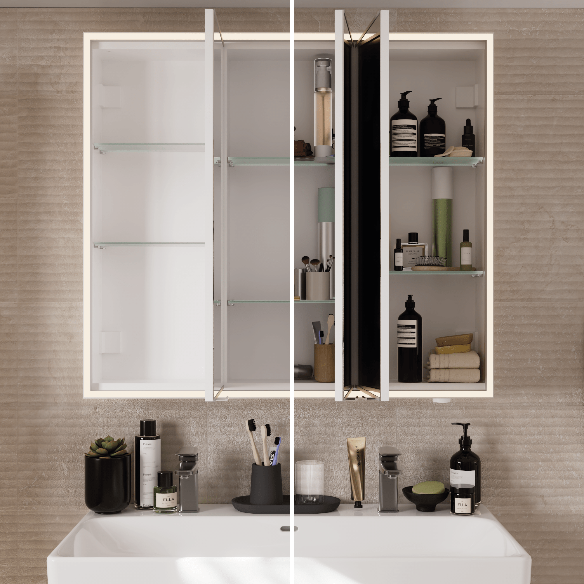 Armoire led 3p de toilette lumineuse l. 80 cm H. 80 cm P. 16.9 cm