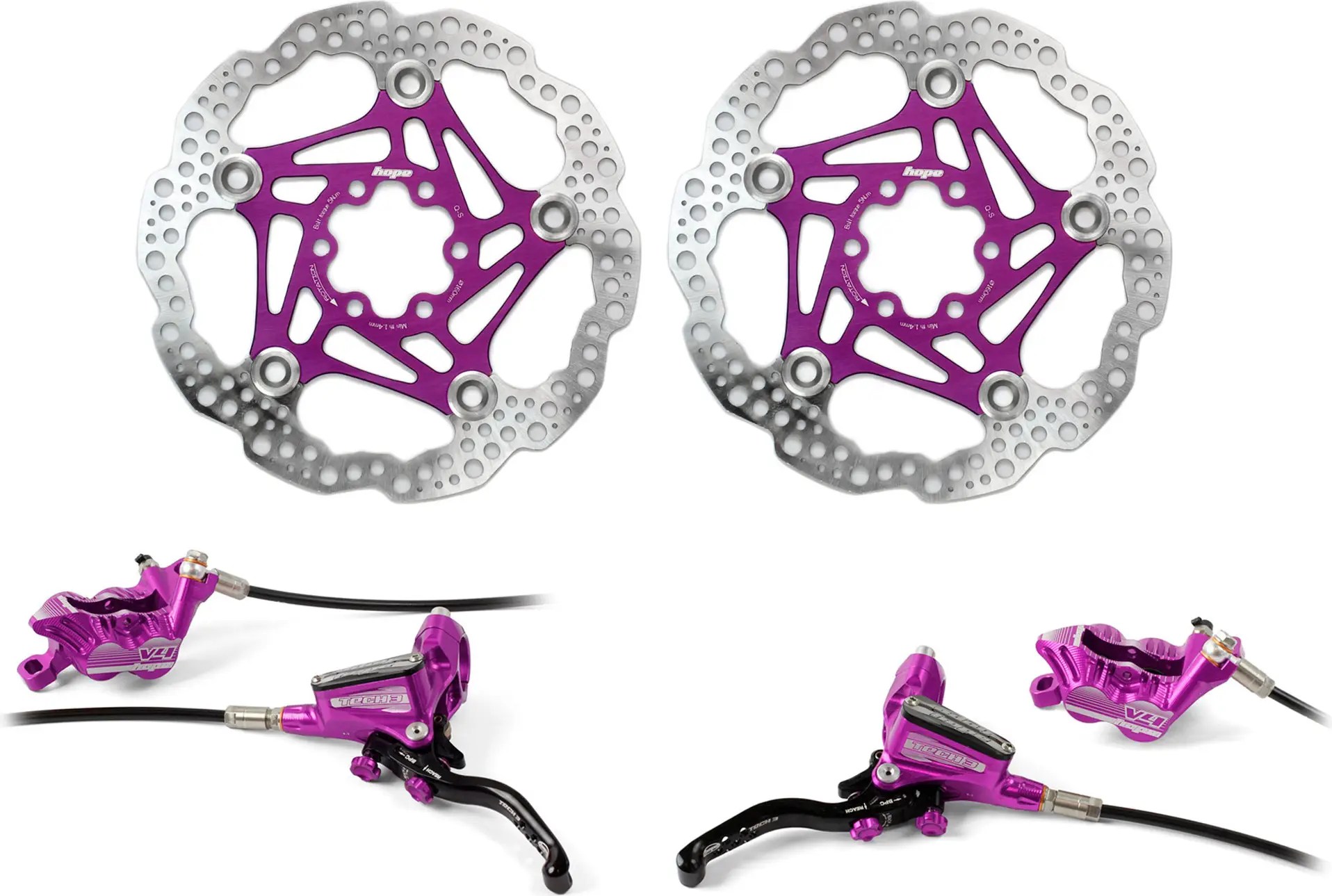 Hope Tech 3 V4 Brake set Standard Hose Hope purple rotors front