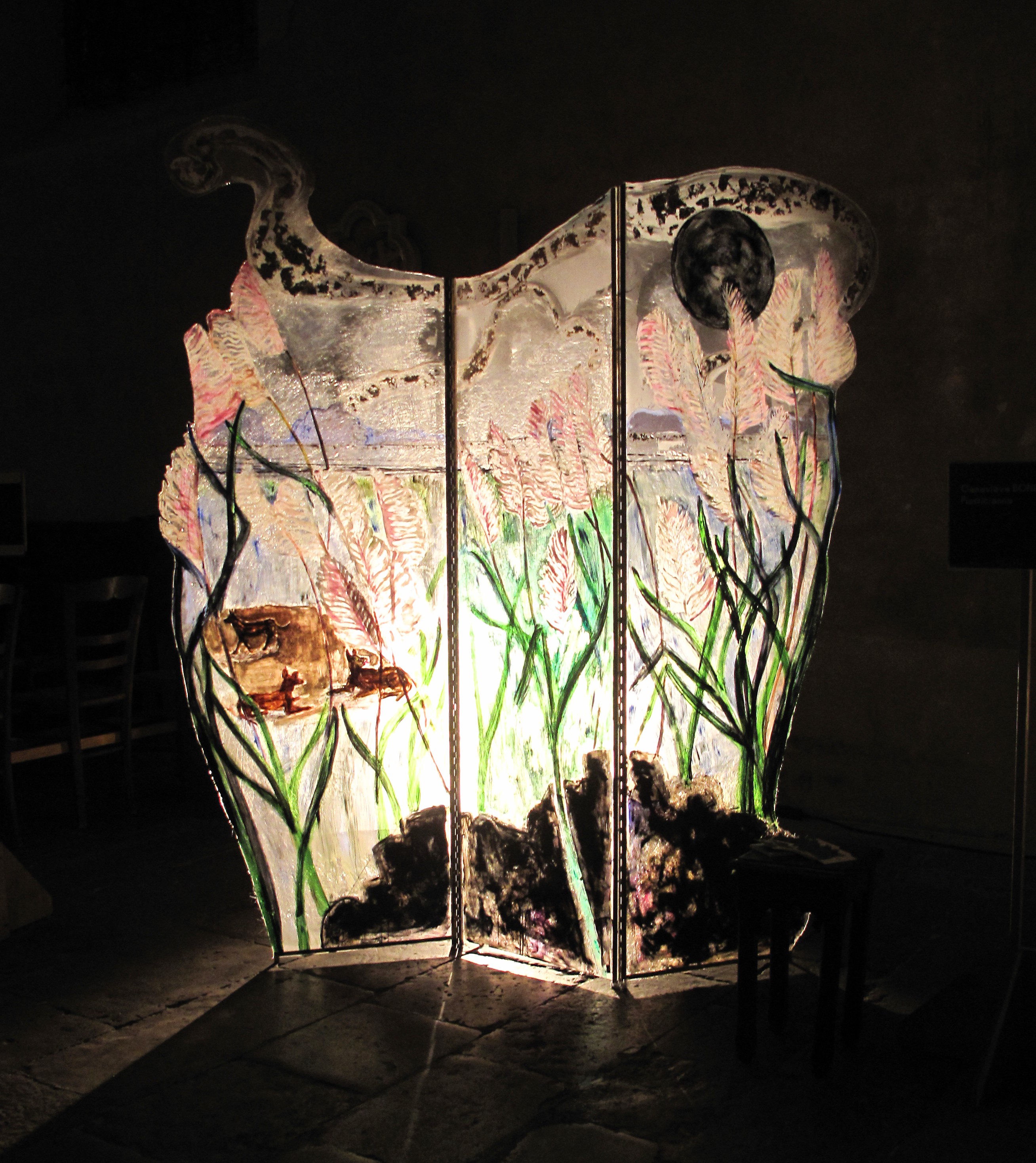 Paire de paravents "Lune Claire et Lune Sombre "(Chiens errants à Beau