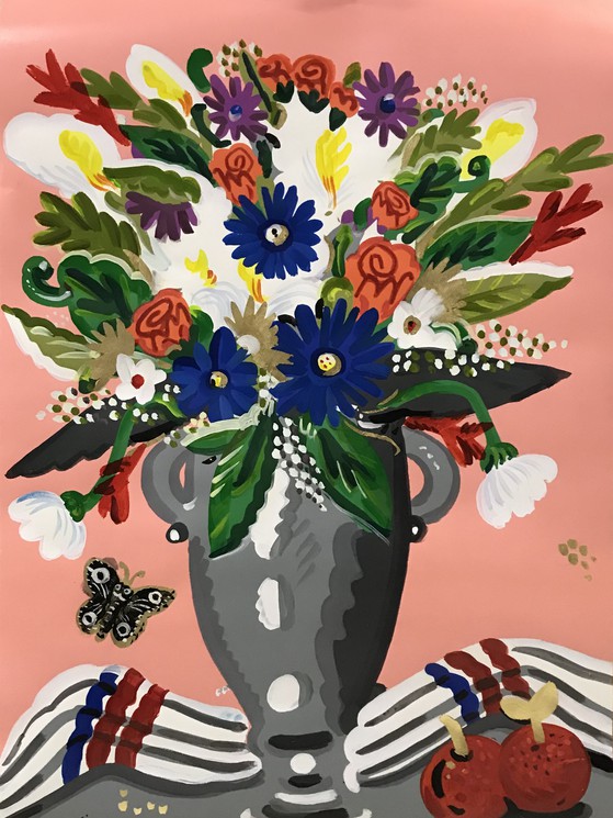 Bouquet With Pink Background Von Apostolos Chantzaras 2018 Gemalde Artsper 979530