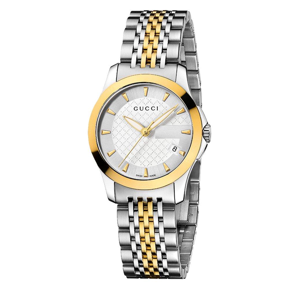 Gucci GTimeless Gold Plated and Stainless Steel Ladies Watch YA126511 27 mm, Silver Dial