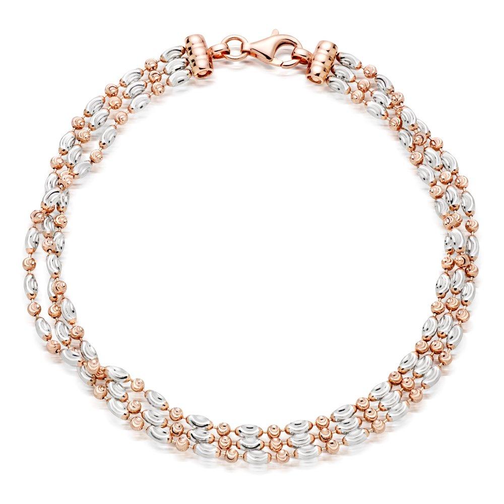 Silver and Rose Gold Plated Three Row Bracelet 0008243 Beaverbrooks the Jewellers