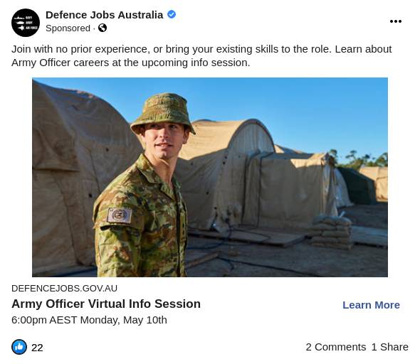 Defence Jobs Australia Army Officer Virtual Info Session Ad