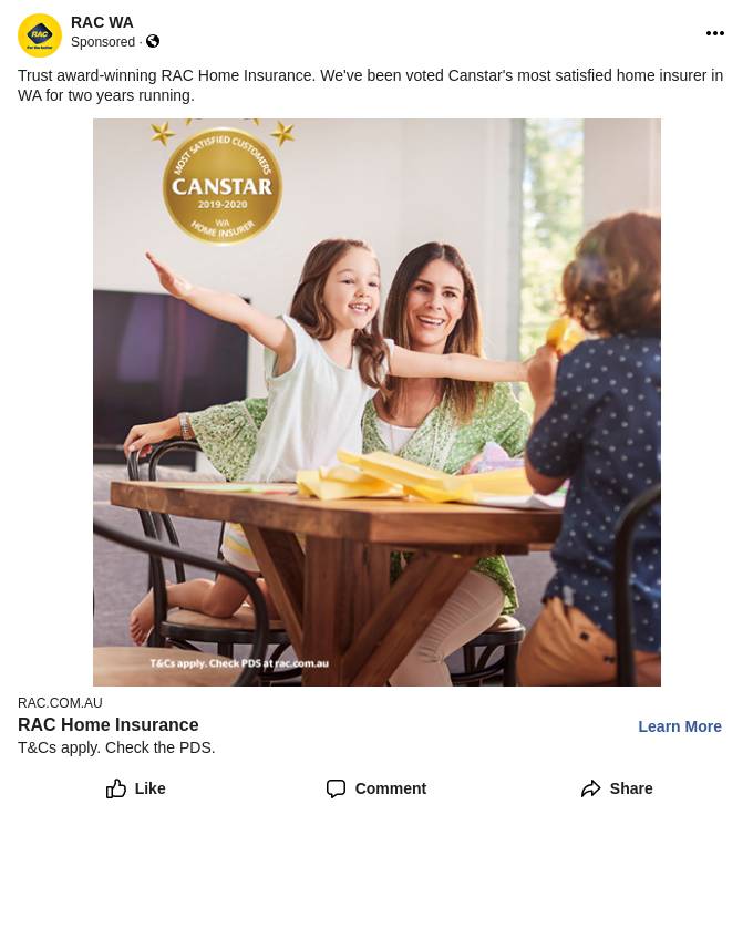 Home and Contents Insurance Switch Online & Save 70 RAC WA Ad