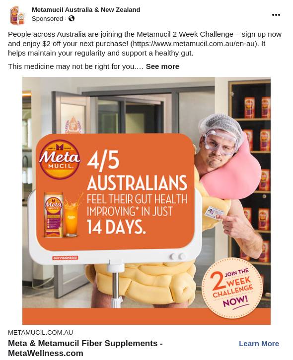 Meta (AU) Metamucil Fibre Meta Align IBS Probiotics Ad BigDatr