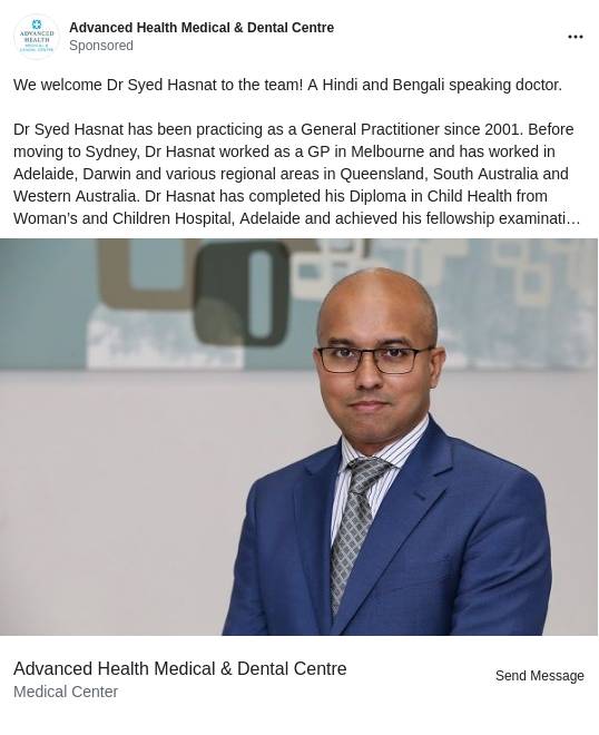 Dr Syed Hasnat General Practitioner Advanced health Medical Centre Ad