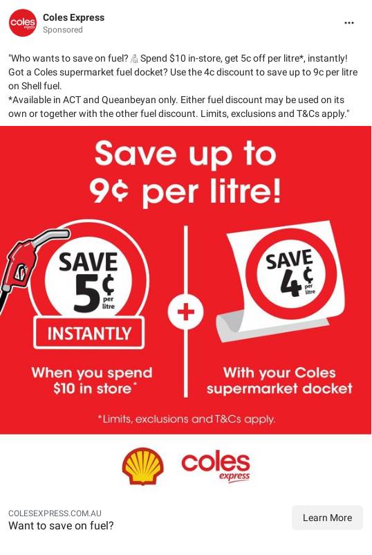 Fuel and Shop Offer Terms and Conditions Coles Express Ad Bigdatr