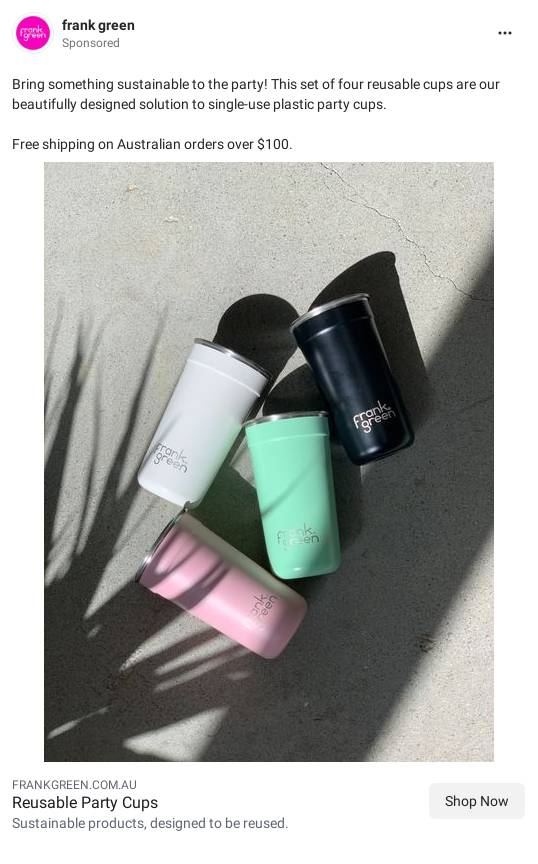 reusable party cups 16oz / 475 ml (4 pack) frank green Australia Ad