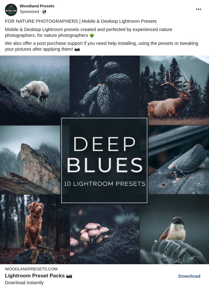Deep Blues Lightroom Presets Pack Woodland Presets Ad