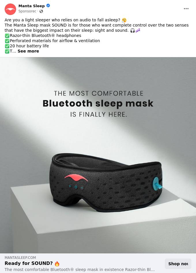 Manta Sleep Mask SOUND Ad Bigdatr