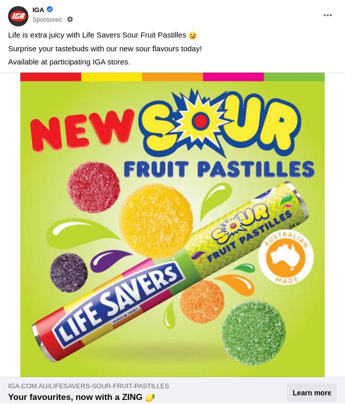 Life Savers Sour Fruit Pastilles Roll IGA Supermarkets Ad Bigdatr