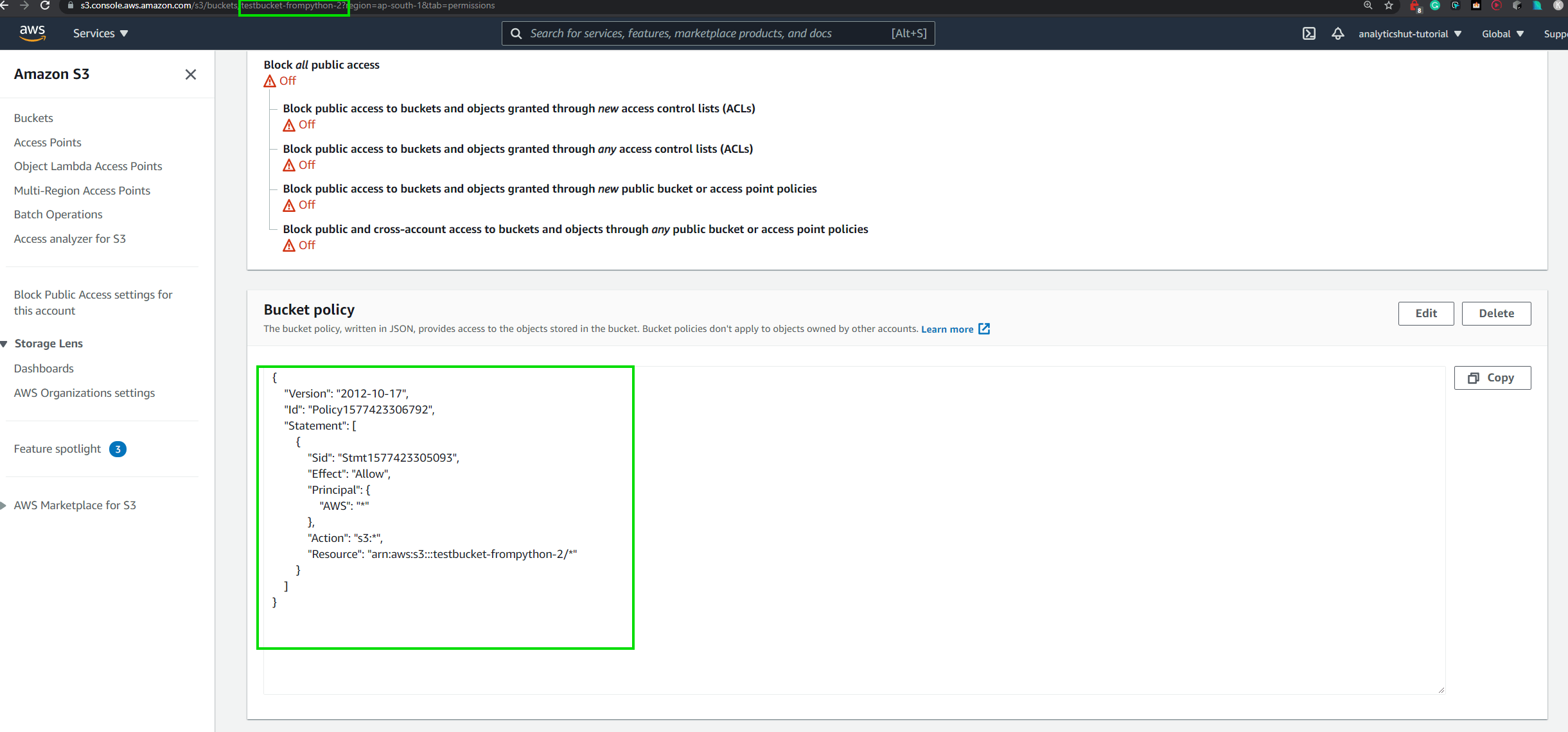 Working With S3 Bucket Policies Using Python