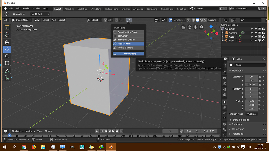 How to use Pivot Point Only Origin in blender 2.8 beta Basics & Interface Blender Artists