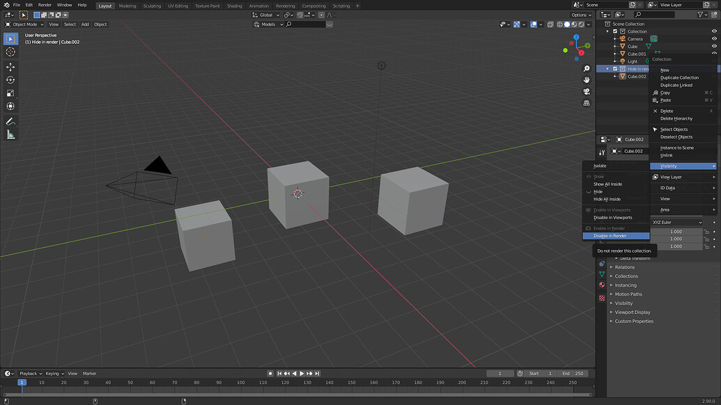 When I hide an object with a shortcut, how do I hide the render