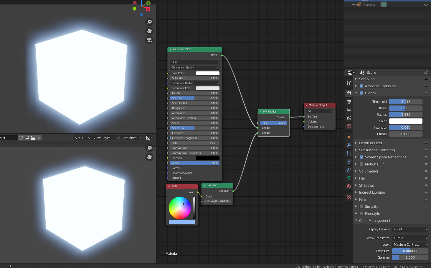 How do I get Emission to work in Eevee? Lighting and Rendering
