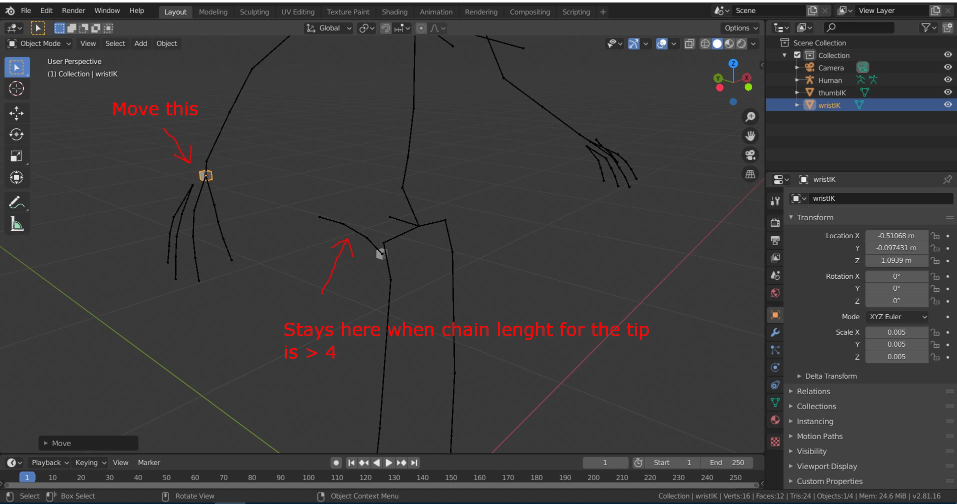 Child bones doesn't follow parent when setting IK and chain length to a