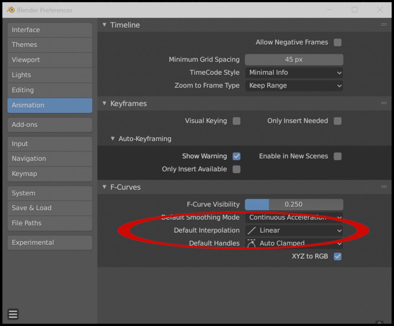 Global (default) interpolation? Animation and Rigging Blender
