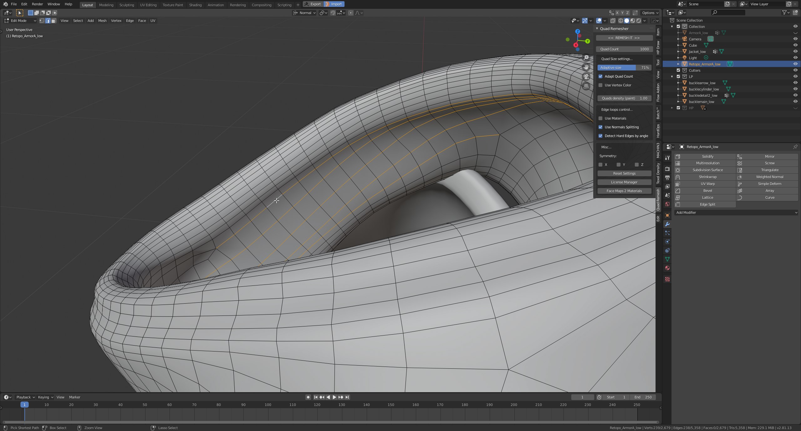 Quad Remesher autoretopologizer 346 by Rocksteady Released