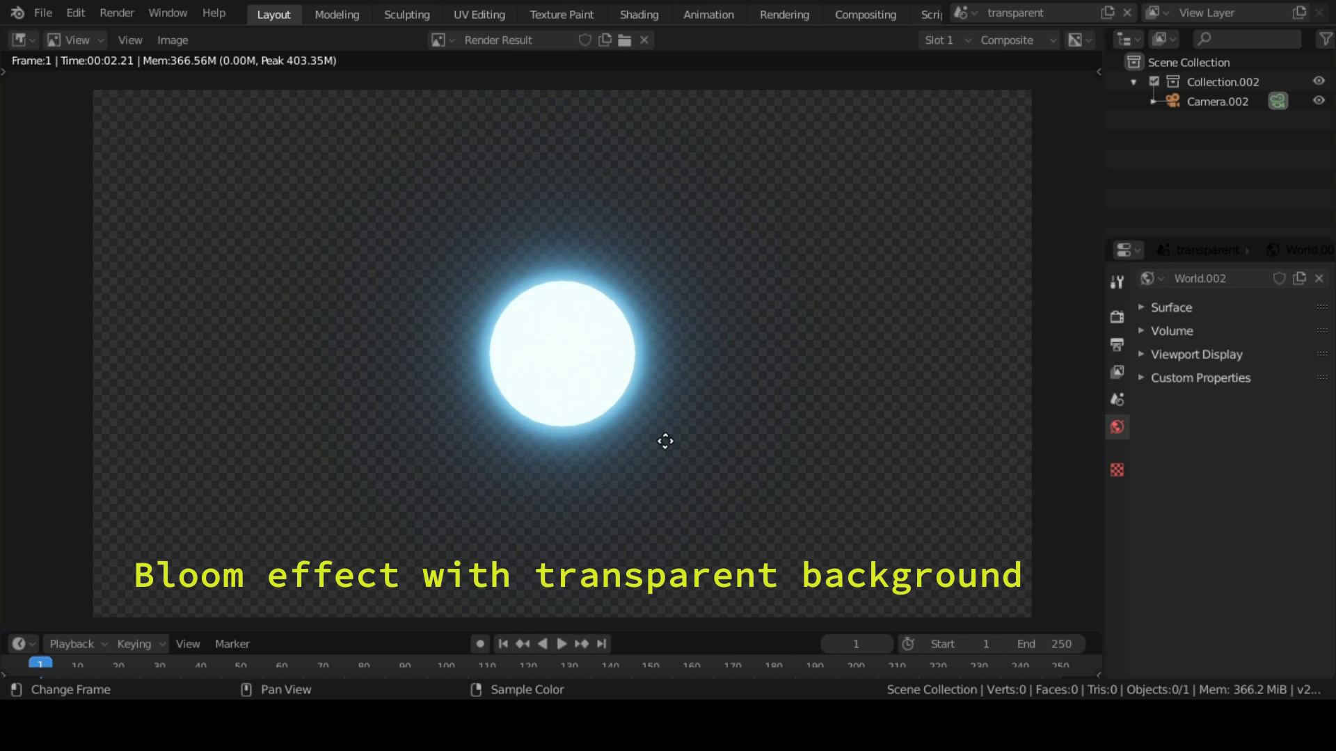 Blender bloom effect with transparency in eevee Compositing and Post