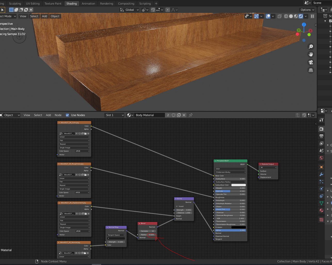 Cycles bevel node Set on Wood texture Materials and Textures