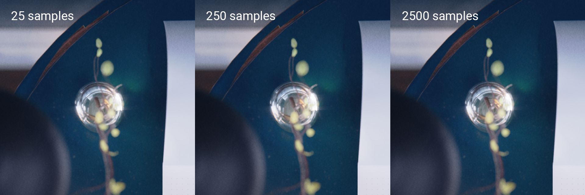 Comparison (25 sample / 250 Samples / 2500 samples) + Intel Denoiser