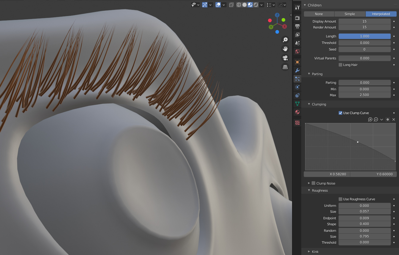 Eyelashes with hair as in Maya's Xgen Particles and Physics
