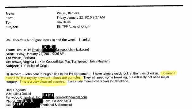 Emails corporate lobbyist thanks US Trade Rep for pasting his wish