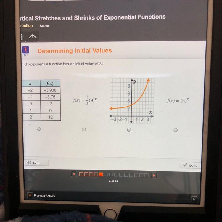 Which exponential function has an initial value of 3 - brainly.com