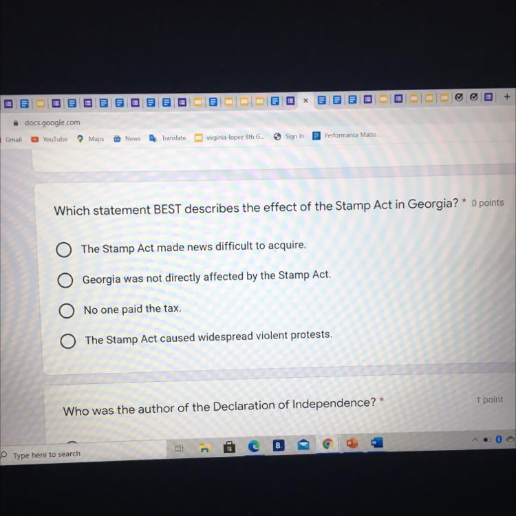 Which statement BEST describes the effect of the Stamp Act in 