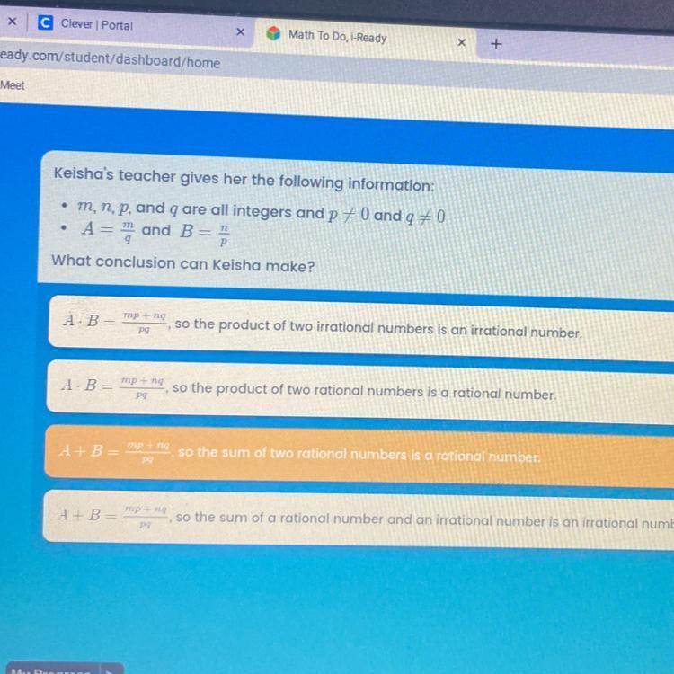 [FREE] Keisha's teacher gives her the following information • m, n, p