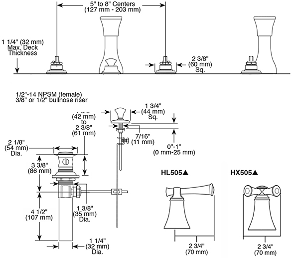 Baliza® 4Hole Mount Bidet Faucet with Vacuum Breaker Less Handles
