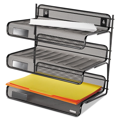 Mesh ThreeTier Letter Size Desk Shelf, 10 X 7 X 9 3/8, Black