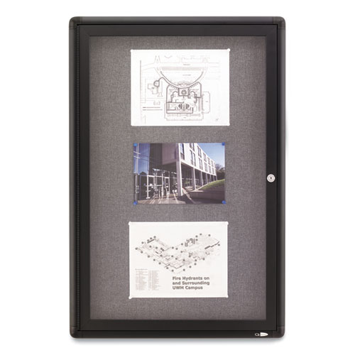 Enclosed FabricCork Board, 24 X 36, Gray Surface, Graphite Aluminum Frame