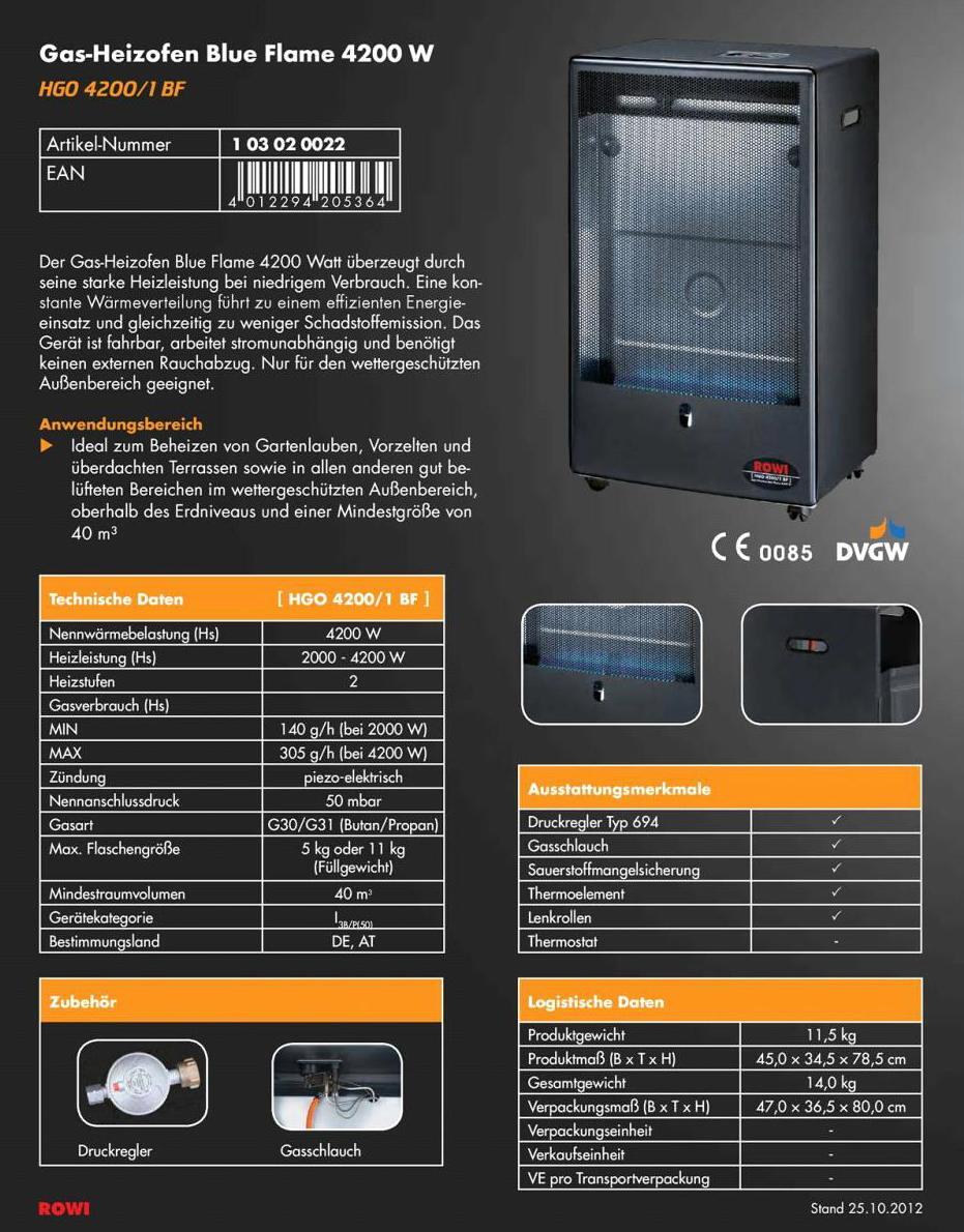 Rowi Blue Flame 4200/2 Gas-Heizofen, 4,2Kw, 50Mbar Bei Camping Wagner Campingzubehör