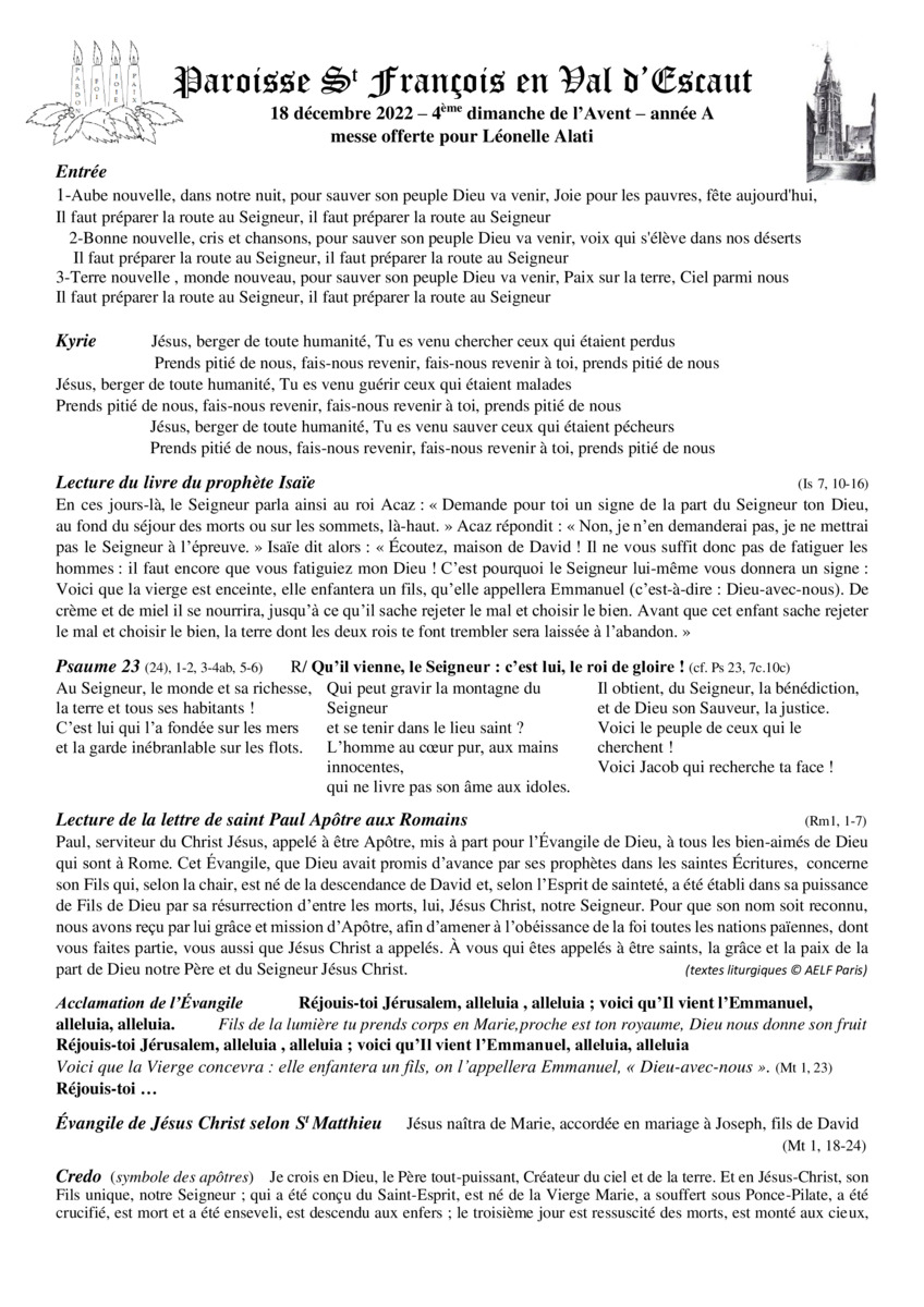 messe du 18 décembre 2022
