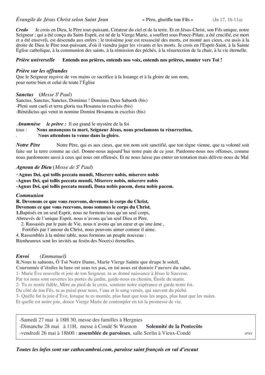 messe du 21 mai 2023