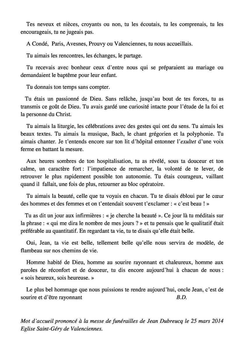 hommages au père Jean Dubreucq