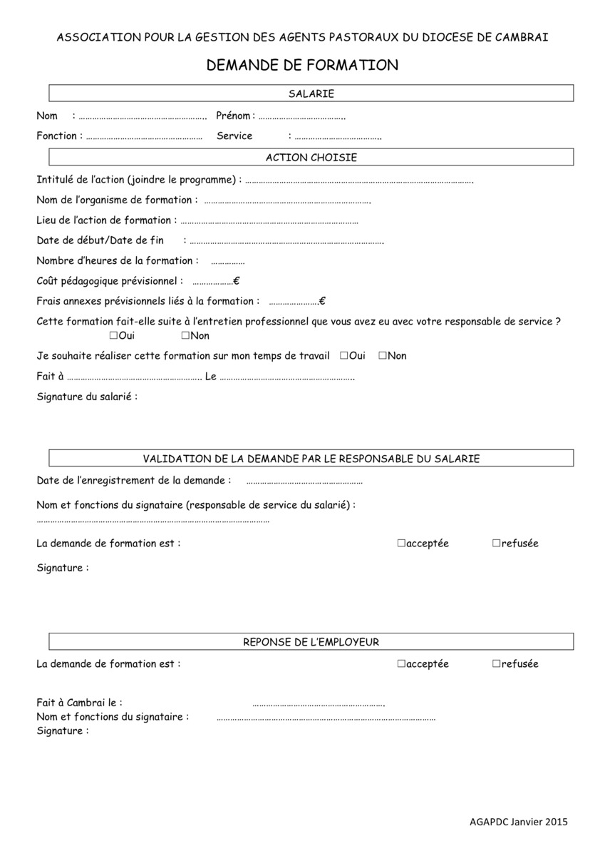 Formulaire de demande de formation