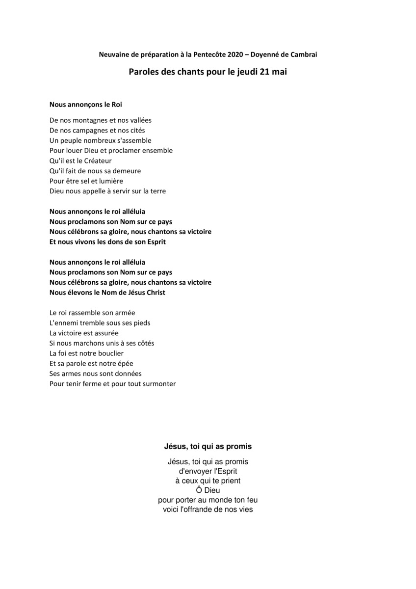 Lancement de la neuvaine à l'Esprit Saint