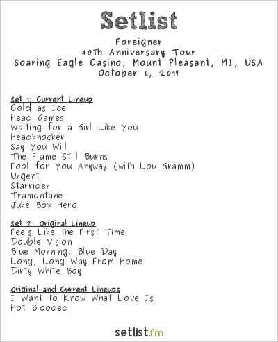Foreigner 2023 Set List Foreigner's Original Members Reunite For 40Th Anniversary Reunion Shows | Setlist.fm