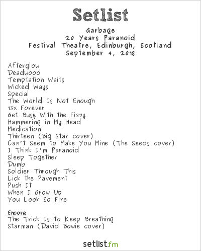 Garbage 2023 Tour Set List Garbage Kicks-Off "20 Years Paranoid" Tour | Setlist.fm